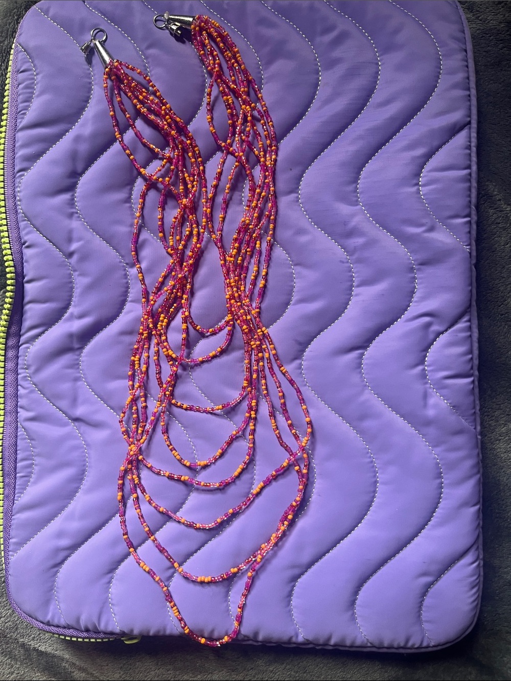 Multi-Strand Pink and Orange Seed Bead Necklace by